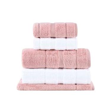 Imagem de Jogo de Toalhas de Banho Gigante com 05 Peças Vision Dual Air Branca e  Rosa - Buddemeyer