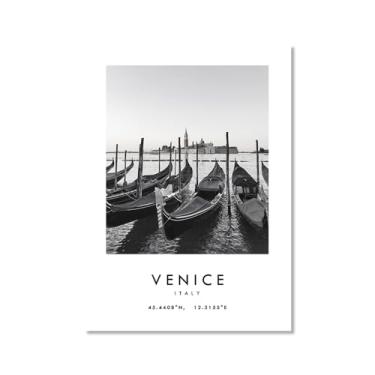 Imagem de Pôster de cidade preto e branco - impressão de viagem Roma Las Vegas Veneza Paris Sydney Amsterdã Amalfi Sanfrancisco Pintura em tela impressões de paisagem da cidade do mundo imagens de parede pôster