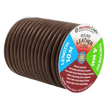 Imagem de Mandala Crafts Cordão redondo de couro bovino genuíno, corda de couro natural para fabricação de joias, trança Kumihimo, cadarços (4 mm, marrom)
