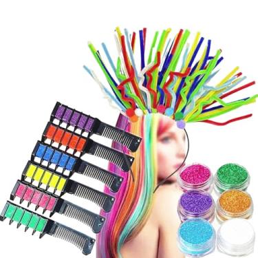 Imagem de Kit Cabelo Maluco: Tiara Molinha + Giz Tintura Temporária 6 Cores + 6 Cores Glitter = 13 Produtos