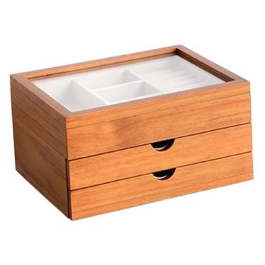 Imagem de simhoa Caixa de joias de madeira com 3 camadas e gavetas, forro macio, ideal para presentear no Dia Mães. Organizador e expositor para brincos pulseiras.