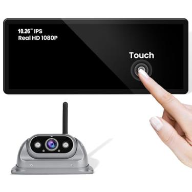 Imagem de Sistema de câmeras de backup sem fio RV com tela sensível ao toque IPS HD 1080P de 10,4 polegadas - sem atraso, IP69K impermeável, super noite, tela dividida ampla de 2 canais para inversão segura