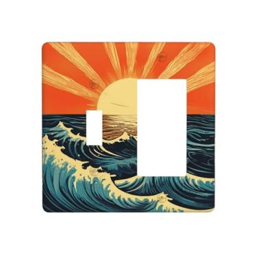 Imagem de Nadoabtm Capas de tomada retrô pôr do sol onda do oceano 1 interruptor 1 interruptor de luz conjunto de interruptor de luz placas decorativas para decoração de quarto e casa