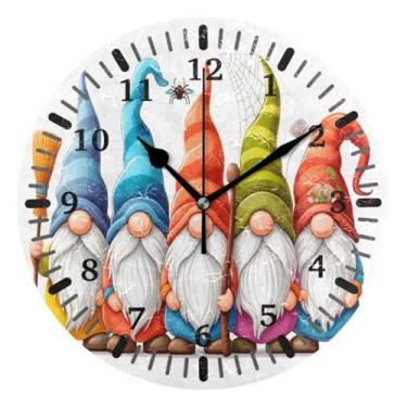 Imagem de CEBUGI Gnomos de desenho animado relógio de parede operado a bateria relógios redondos silenciosos sem tique-taque relógios de parede para cozinha, banheiro, quarto, escritório, decoração 25,4 cm