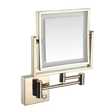 Imagem de YYBOES Espelho de maquiagem LED montado na parede, espelho cosmético extensível giratório de 360°, espelho retrovisor iluminado por LED de dupla face com ampliação 3X