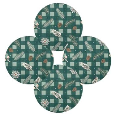 Imagem de Wassud Jogo americano conjunto de 4 tapetes de mesa redondos de Natal xadrez verde escuro para cozinha e jantar laváveis tapetes resistentes ao calor decoração de mesa 39 cm