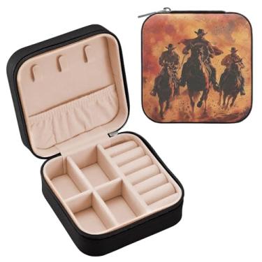 Imagem de YETTASBIN Caixa de joias de cowboy ocidental para adolescentes, meninas, mulheres, presente de aniversário, Natal, caixa de armazenamento portátil de couro PU, mini estojo de joias de viagem para