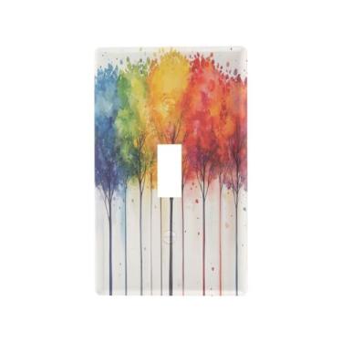 Imagem de Wassud Placa de cobertura para interruptor de luz, aquarela, árvores, decorativa, placa de parede para tomadas elétricas, interruptor único, 11 x 7 cm