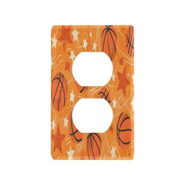 Imagem de Wassud Placa de cobertura para interruptor de luz, bolas de basquete e estrelas, capas de tomada decorativas, placa de parede para tomadas elétricas duplex 12 x 7 cm