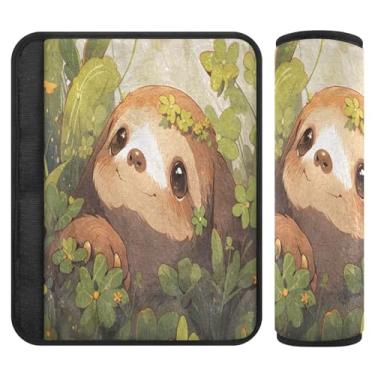 Imagem de Burbuja Capa para cinto de segurança de carro St. Patrick Sloth Protetor de cinto de segurança de carro macio confortável para alça de ombro de assento de carro, 1 par pequeno