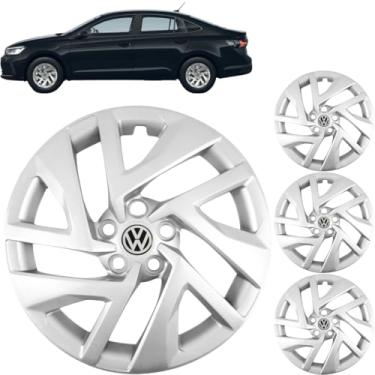 Imagem de Jogo 4 Calotas Aro 15 Vw Virtus 2018 a 2025 Com Adesivo Logo Vw Resinado Grid GR197CP