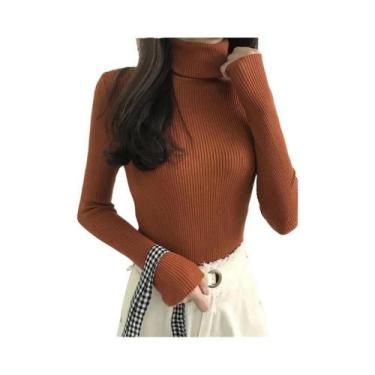 Imagem de Suéter Feminino Slim Fit De Gola Alta Estilo Coreano Pulôver De Tricô 