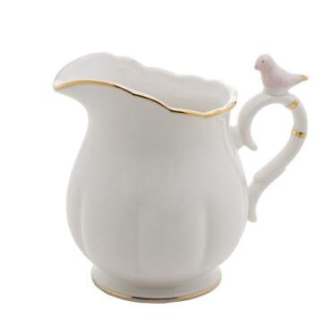 Imagem de Leiteira Birds de Porcelana 230ml Branco, Dourado e Rosa Wolff