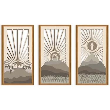 Imagem de Ausril 3 peças Boho Christian Presépio de madeira arte de parede nascimento de Jesus decoração de parede arte católica pendurada arte religiosa de Natal para igreja sala de estar quarto 7,9 x 15,8