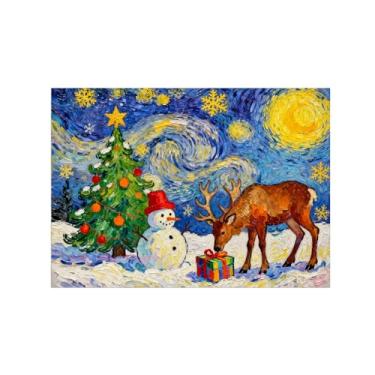 Imagem de Arte de parede paisagem imagem em tela - árvore noturna estrelada veado - decoração moderna - impressões de pintura para sala de estar quarto 90 x 125 cm 35 x 49 pol. sem moldura