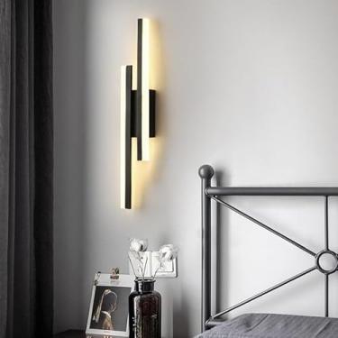 Imagem de Luminária de parede LED moderna 15W 8x50cm - Dourado/Preto/Prateado, iluminação decorativa para salas de estar, quartos ou corredores (Preto,1 UN)
