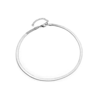 Imagem de Conjunto Feminino com Prata Fita Laminada 3mm Colar 45cm Pulseira 20cm Corrente Lisa Espelhada Joia Moderna Elegante e Sofisticada