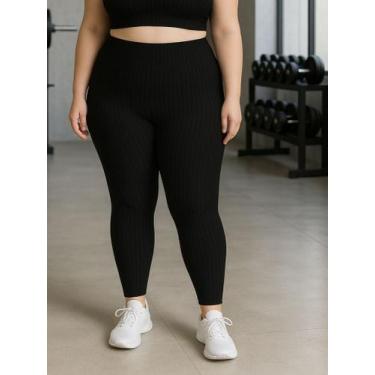 Imagem de Calça Legging Fitness Plus Size Cirrê 3D Feminina Leg Academia Cintura