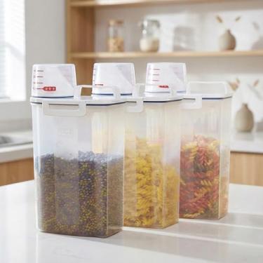 Imagem de Conjunto Pote Hermético para Cozinha potes com tampa e copo medidor, bico dosador, livre de BPA, porta mantimentos retangular 2L, ideal para arroz, feijão, ração, cereais (12)