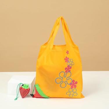 Imagem de Bolsa de compras dobrável em forma de morango - reutilizável e compacta, poliéster com bolsa de transporte e alça, 51 cm C × 36,8 cm L laranja