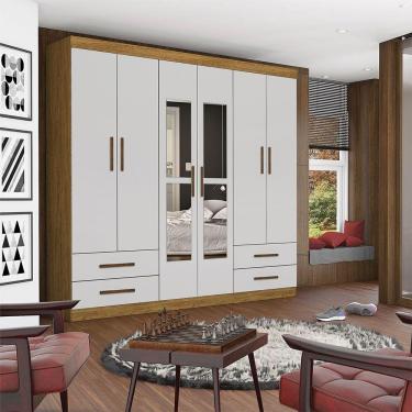 Imagem de Guarda Roupa Casal Lu 6 Portas 4 Gavetas Com Espelho Carioca Cinamomo Com Off White