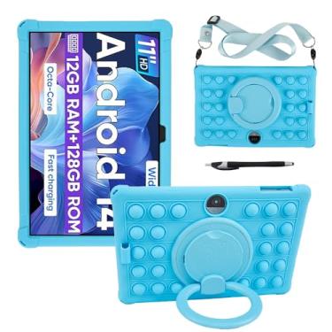 Imagem de Sfulatdc Capa de silicone para tablet, suporte giratório 360, alça e alça de ombro, caneta Stylus compatível com COLORROOM/TUOHAITIME/JIKOCXN/WXUNJA C5 27.9 cm azul celeste