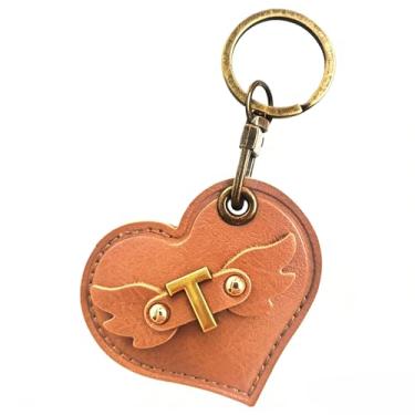 Imagem de Capa de chaveiro de couro com letra inicial do alfabeto compatível com AirTag, linda capa protetora de ar com chaveiro de bronze, capa rastreadora GPS antiarranhões para animais de estimação, carteira