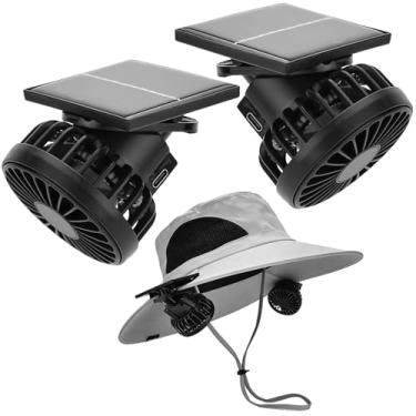 Imagem de EINSKEY Ventilador solar com clipe de chapéu, pacote com 2 mini ventiladores portáteis com alimentação dupla (solar e bateria), ventilador de resfriamento mãos livres para caminhadas ao ar livre