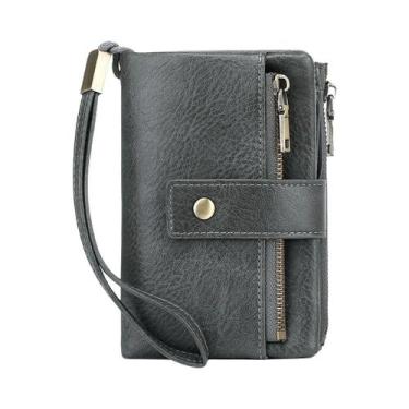 Imagem de Carteira Vintage Feminina Com Bloqueio RFID, Dupla Zíper, Múltiplos Co