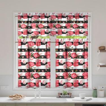 Imagem de mvhsuoem Conjunto de 3 peças de cortinas e sanefas de cozinha com flores para decoração de cozinha, janelas sobre a pia, cortinas de arte de fazenda 69,8 x 91,4 cm