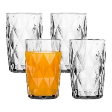 Imagem de Jogo 4 Copo Diamond de Vidro Diamante Transparente Alto para Água e Dr