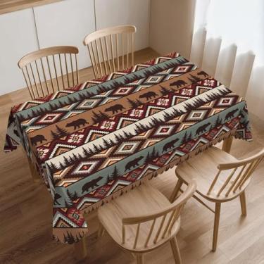 Imagem de DONMYER Toalha de mesa vintage retangular vintage rústica urso montanha toalha de mesa lavável com tema de cabana rural para sala de jantar casa decoração de fazenda 137 x 182 cm