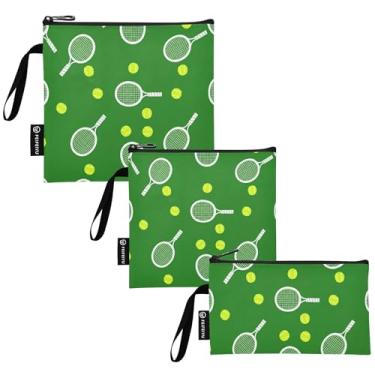 Imagem de Raquetes de ténis, bolas de ténis, verde, lavável, saco de sanduíche para lanche, reutilizável, bolsa de armazenamento de alimentos com zíper para escola, viagem, trabalho, escritório (conjunto de 3