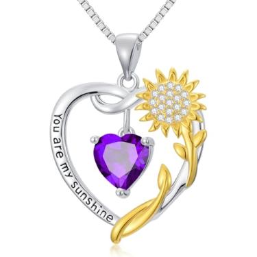 Imagem de WYDDO Colares de coração de girassol para mulheres, mãe, esposa, banhado a ouro 14K, pedra do mês de nascimento, joia de coração, girassol, aniversário, Natal, Dia dos Namorados, presentes para sua