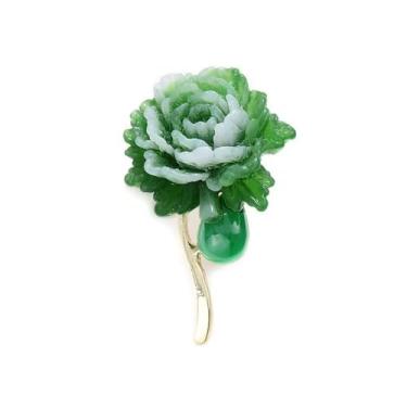 Imagem de Broche de flor de peônia verde para mulheres broche de lapela floral elegante broche de corpete artístico vestido elegante acessórios de vestuário delicado chique banquete cerimônia broches joias