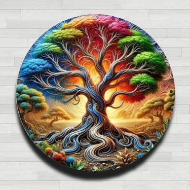 Imagem de Placa de alumínio vintage de mandala vibrante de 20 x 20 cm, ideal para decoração de casa, bar, café ou garagem