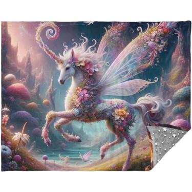 Imagem de Cobertor de lã personalizado de fada unicórnio cobertor de sofá ao ar livre para mulheres impresso cobertor super macio 177,8 cm x 139,7 cm