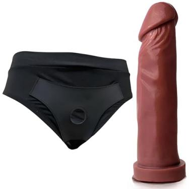 Imagem de Kit Com Cinta peniana Cintaralho Calcinta Estilo Cueca Splex Strap On Confortável Tamanho P Ao GG +Pênis De Borracha Realístico Prótese de Silicone Dildo Consolo Capa Peniana Brinquedo Adulto Feminino Masculino Penis Macio Grande vários Tamanhos (PROTESE:20X4,0 CHOCOLATE;, TAMANHO CALCINTA:P)