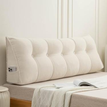 Imagem de Travesseiro de cabeceira grande para leitura, almofada de cabeceira, almofada triangular para encosto, descanso de cama, cama, cama, beliche e dormitório, branco, 100 x 50 x 20 cm