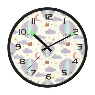 Imagem de CEBUGI Relógio de parede com luz noturna de 30,5 cm que brilha no escuro com sensor de voz, balões de ar quente, relógios de parede operados por bateria para decoração de quarto e sala de estar