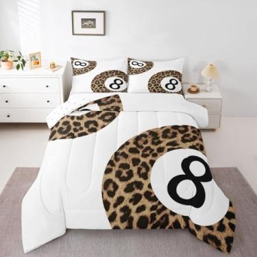 Imagem de Erosebridal Jogo de cama solteiro com estampa de leopardo, guepardo da sorte, 8 bolas, para crianças, meninos, meninas, mulheres, estética, funky, Y2K, moderno, moderno, coquete, vintage, rústico