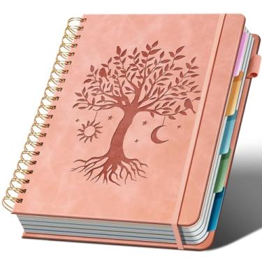 Imagem de Ovesmusl Caderno espiral de capa dura 21,6 cm x 28 cm com 5 divisórias removíveis, 300 páginas, couro com 5 matérias, pautado na faculdade, cadernos grandes espirais 100GSM para trabalho, diário com