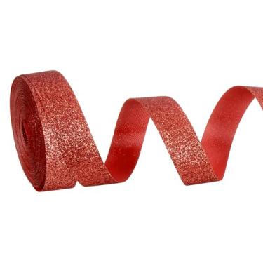 Imagem de PATIKIL Rolo de fita de glitter metálico, rolos de tecido de embrulho de presente de borda única para artesanato, buquê de casamento, festa, Natal, vermelho