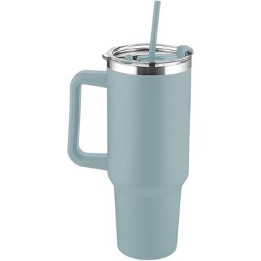 Imagem de Garrafa Térmica Canecão 1,3 Litros Inox Cinza com Alça e Canudo, Copo Térmico Grande Parede Dupla a Vácuo, Caneca Térmica para Hidratação e Escritório, Design Moderno Quencher Sustentável Premium