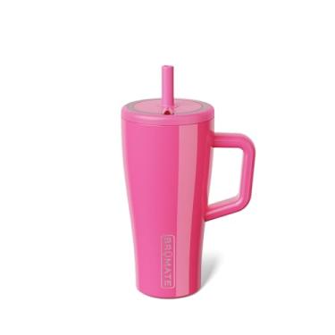 Imagem de BrüMate Copo Era de 590 ml com alça e canudo | Copo isolado 100% à prova de vazamento com tampa e canudo | Feito de aço inoxidável | Base amigável para porta-copos | 590 ml (rosa neon)