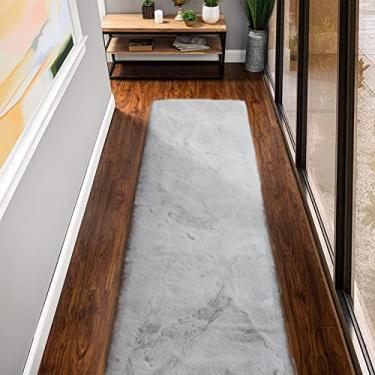 Imagem de ORINOVA Tapetes de corredor felpudos e laváveis, cinza, para corredor, 5 x 25 cm, felpudo, de coelho, felpudo, para quarto, sala de estar, decoração de casa