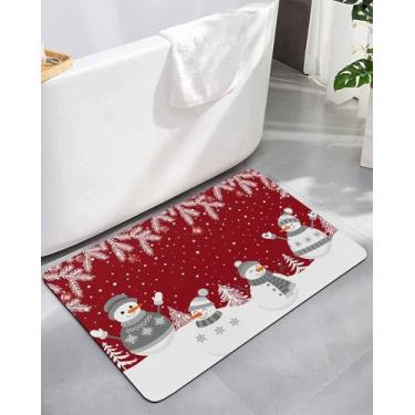 Imagem de Merry Christmas Tapete de banheiro cinza boneco de neve árvore tapete de banheiro, folha de cedro de inverno, floco de neve, vermelho, absorvente de terra diatomácea, tapete de banho de secagem rápida