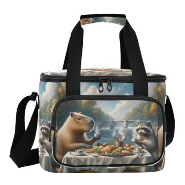 Imagem de Lancheira masculina bege para piquenique Capybara, lancheira isolada, lancheira térmica para homens e trabalho