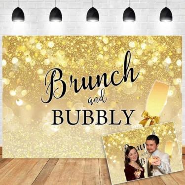 Imagem de OERJU Fundo dourado para brunch e borbulhante, champanhe, chá de panela, foto, aniversário, casamento, chá de noiva, decoração de festa de despedida de solteira, faixa de fundo fotográfico 1,5 x 0,9 m