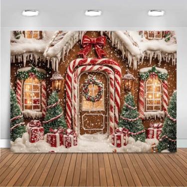 Imagem de Mocsicka Faixa de fundo de Natal para casa de gengibre marrom doce pão de gengibre decoração de casa de doces inverno feliz natal cena de neve foto fundo suprimentos de festa (2 x 1,5 m (208 x 152 cm)